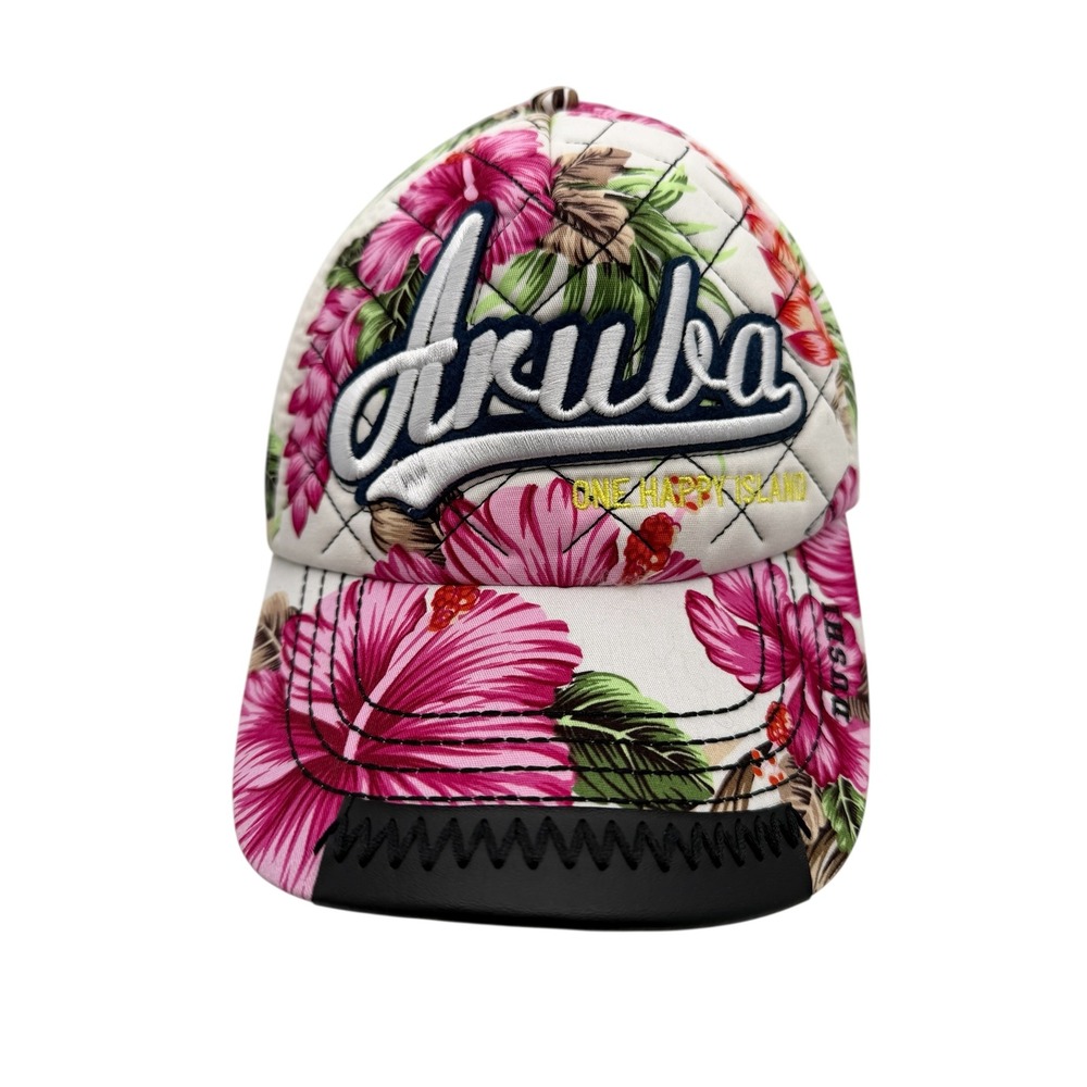 Aruba One Happy Island Floral Baseball Cap Embroidered Accent Women